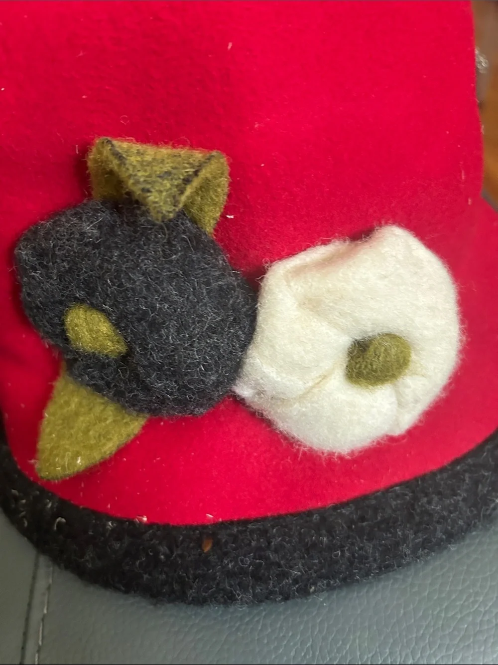 Red Felt Women's Cloche Hat with Floral Accent